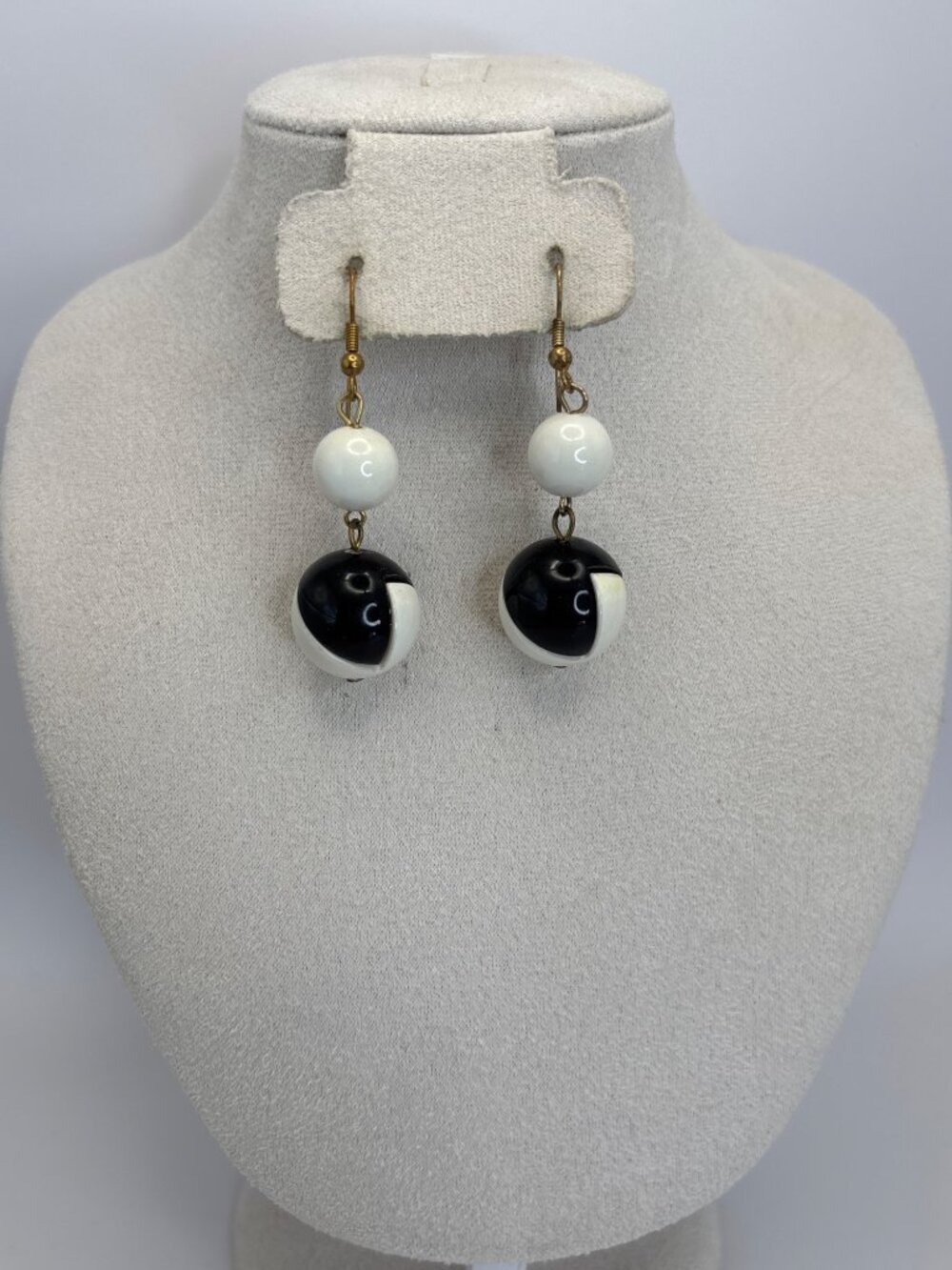 Vintage Unique Retro Dangle Ball Geometric Drop Earrings Black White Contrast